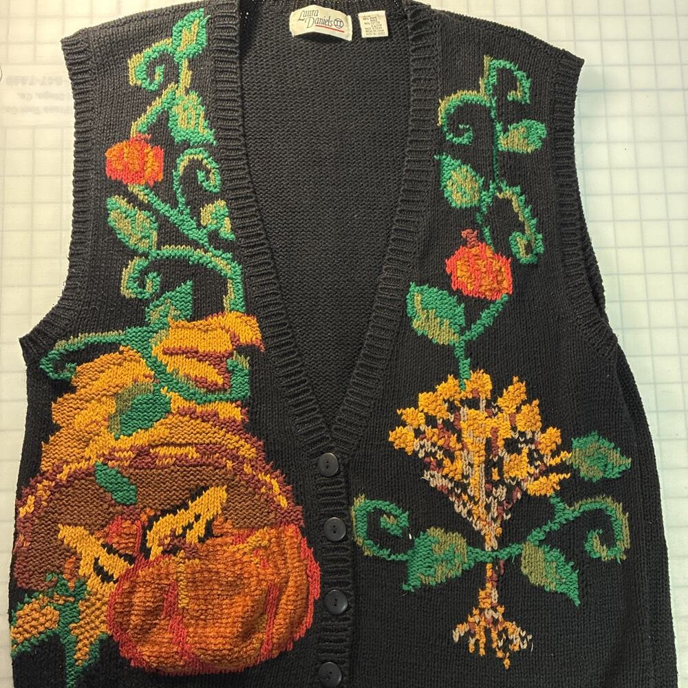 Vintage Laura Daniels Women's Knit Sweater Vest 1X Sleeveless Multi Colorful